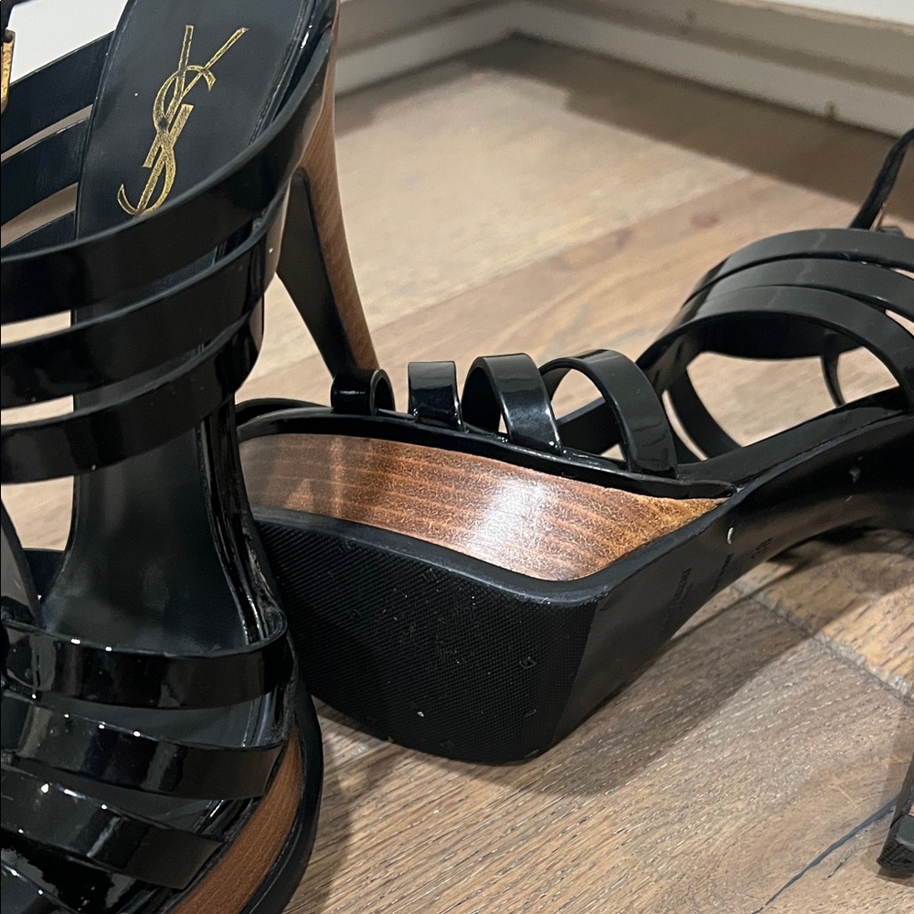 Yves Saint Laurent Black Strappy Platform Heels - Picture 3 of 3